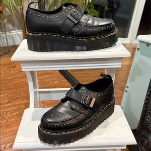 Dr.Marten Black Platform Loafers Shoes with Buckle